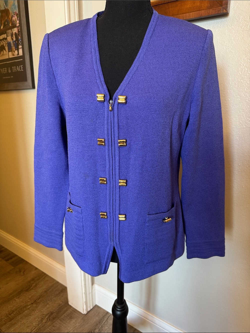 St. John Collection Purple Knit Blazer with Gold-Tone Accents